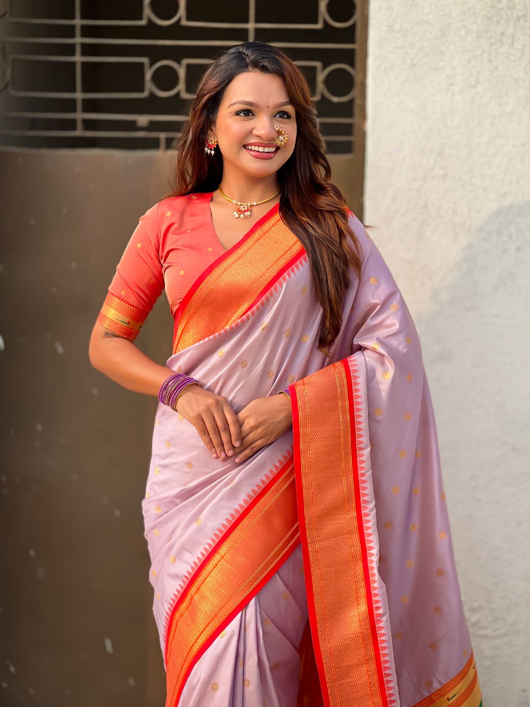 Traditional Paithani Silk Saree with Zari Woven Motifs And Meenakari Peacock Pallu