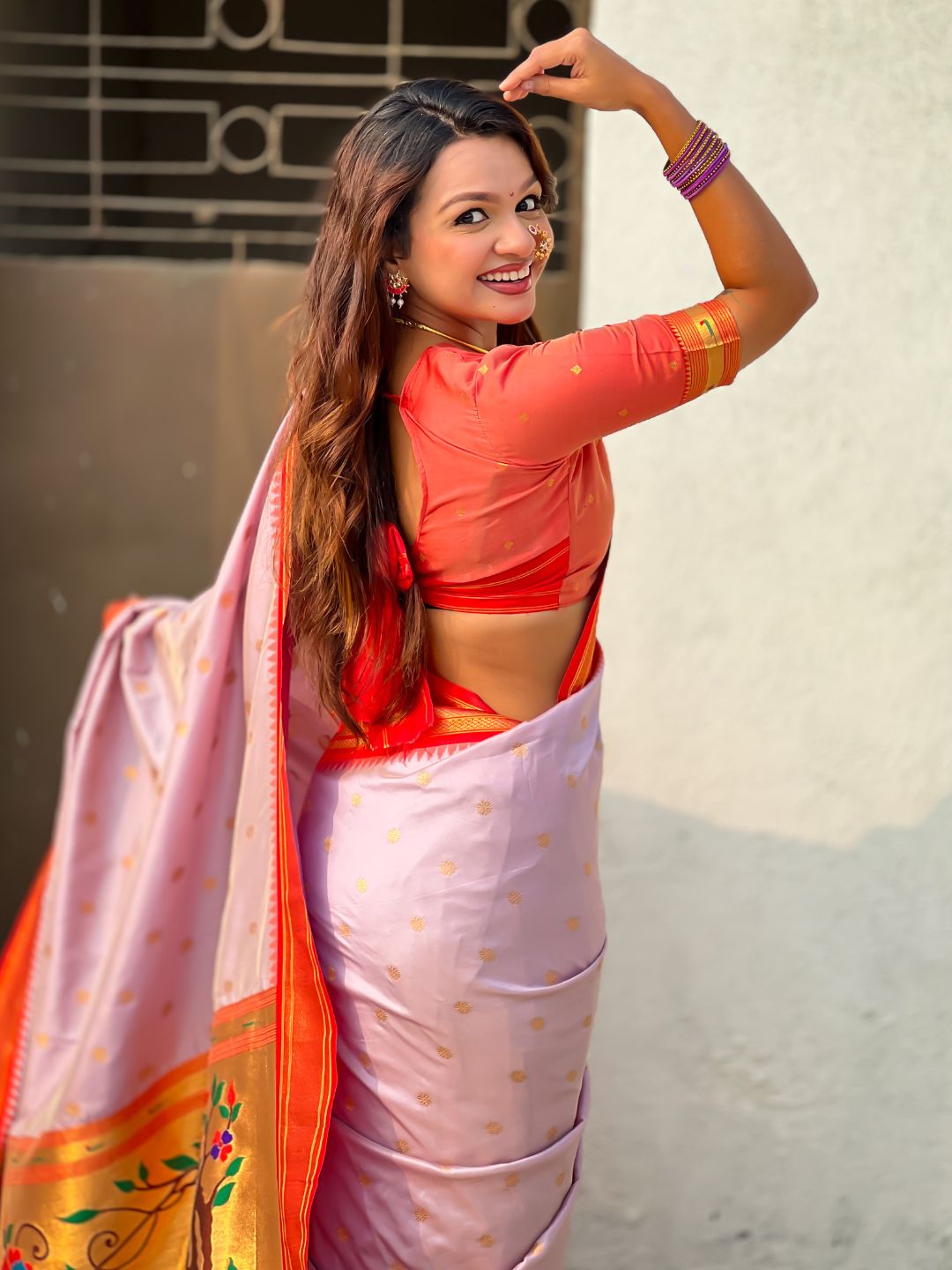 Traditional Paithani Silk Saree with Zari Woven Motifs And Meenakari Peacock Pallu