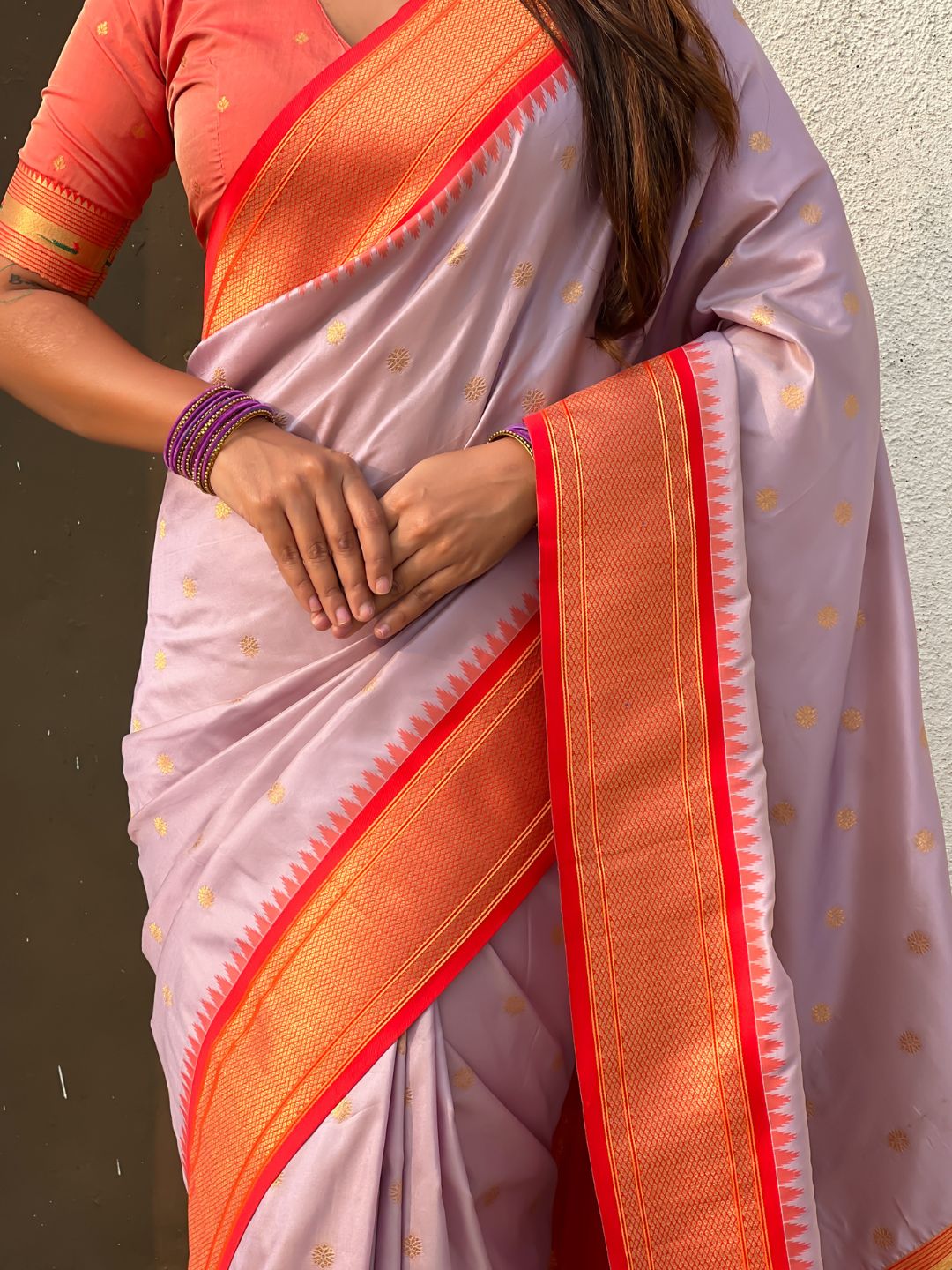 Traditional Paithani Silk Saree with Zari Woven Motifs And Meenakari Peacock Pallu