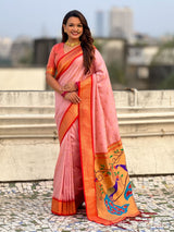 Traditional Paithani Silk Saree with Zari Woven Motifs And Meenakari Peacock Pallu