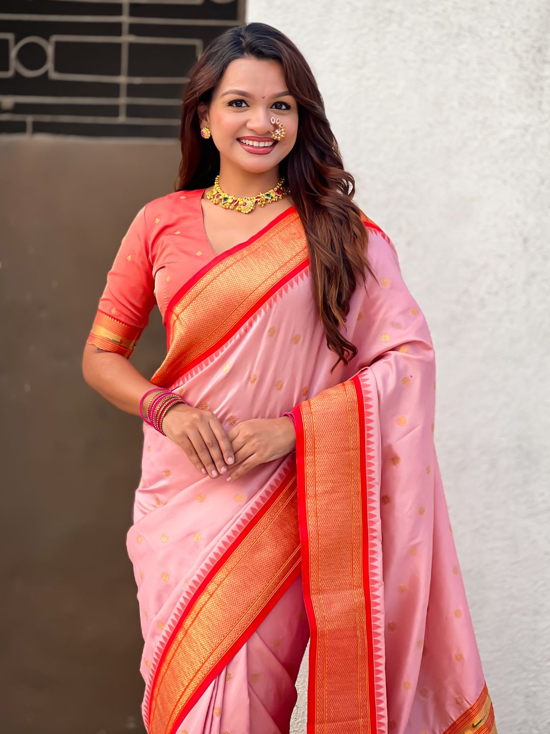 Traditional Paithani Silk Saree with Zari Woven Motifs And Meenakari Peacock Pallu