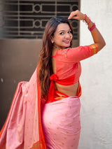 Traditional Paithani Silk Saree with Zari Woven Motifs And Meenakari Peacock Pallu