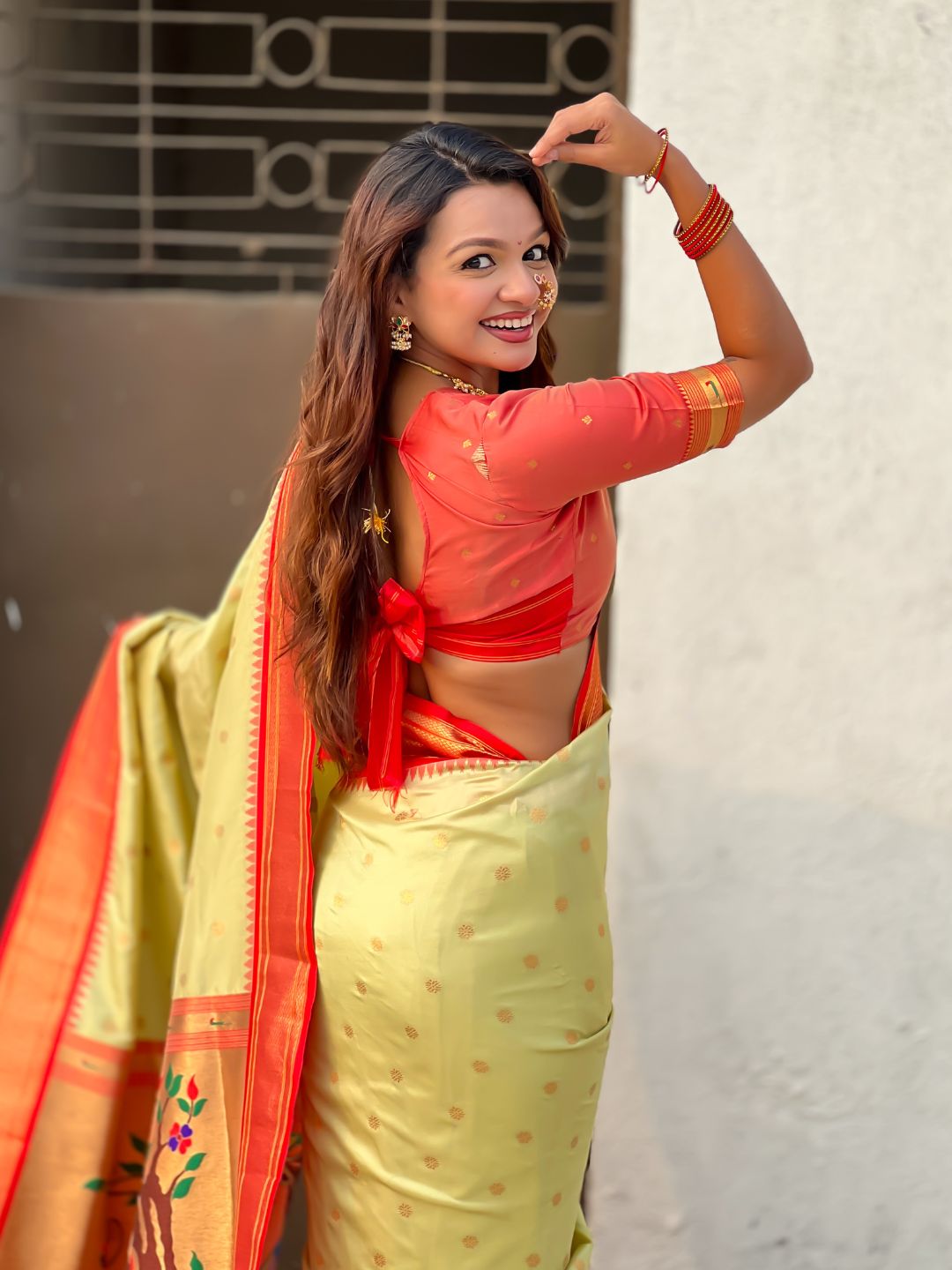 Traditional Paithani Silk Saree with Zari Woven Motifs And Meenakari Peacock Pallu
