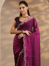 Libas Magenta Solid Silk Blend Saree With Unstitched Blouse Piece