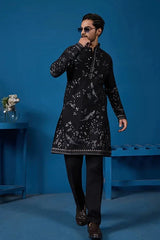 Magic Black Embroidered Stylish Kurta Set for Mens Wear