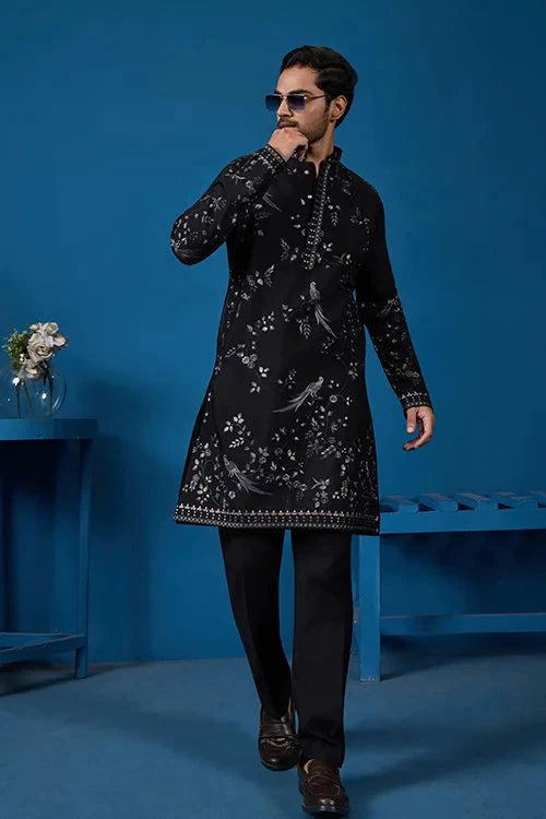 Magic Black Embroidered Stylish Kurta Set for Mens Wear