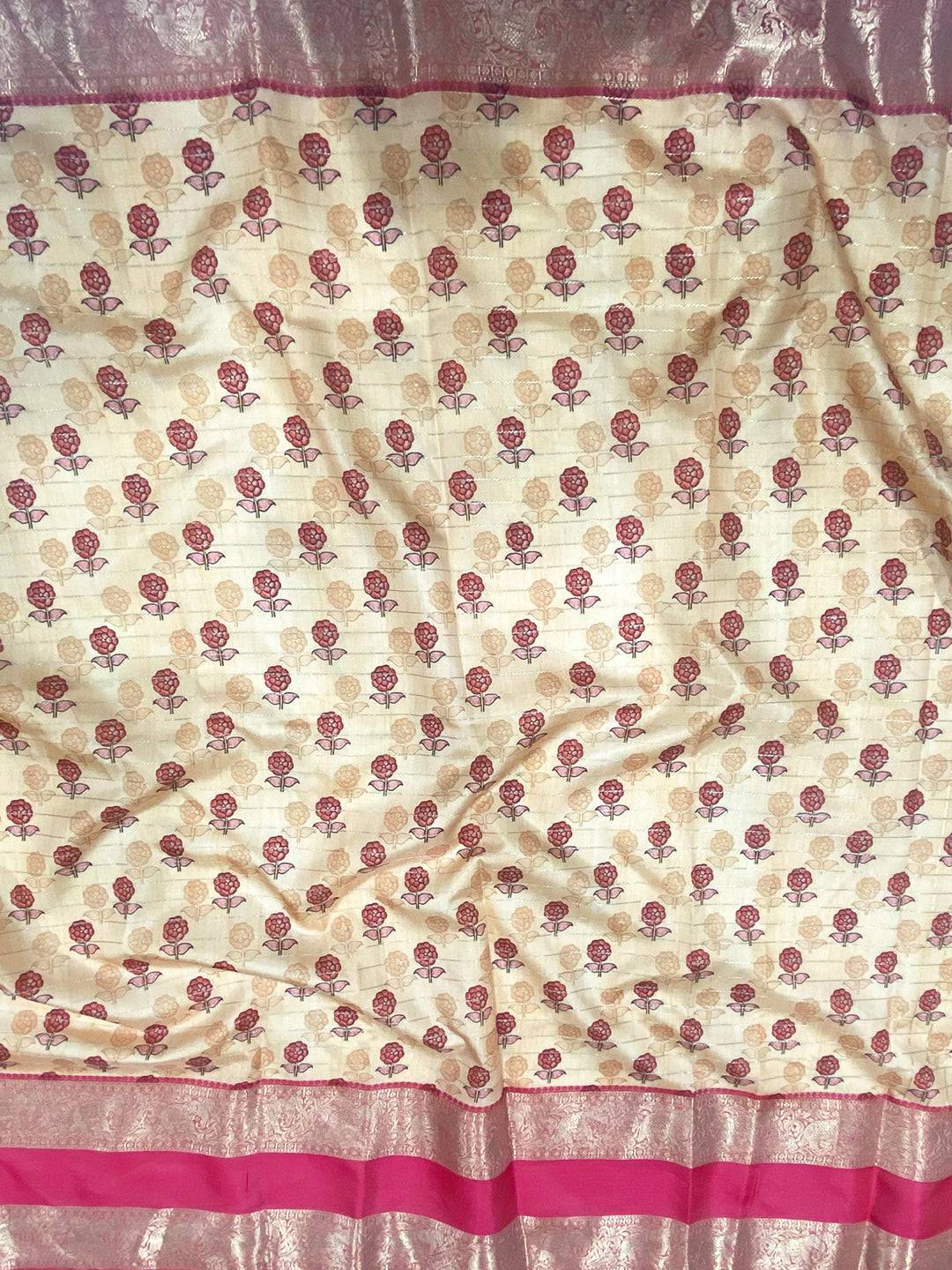 Cream Soft Silk Gadwal Kalamkari Saree