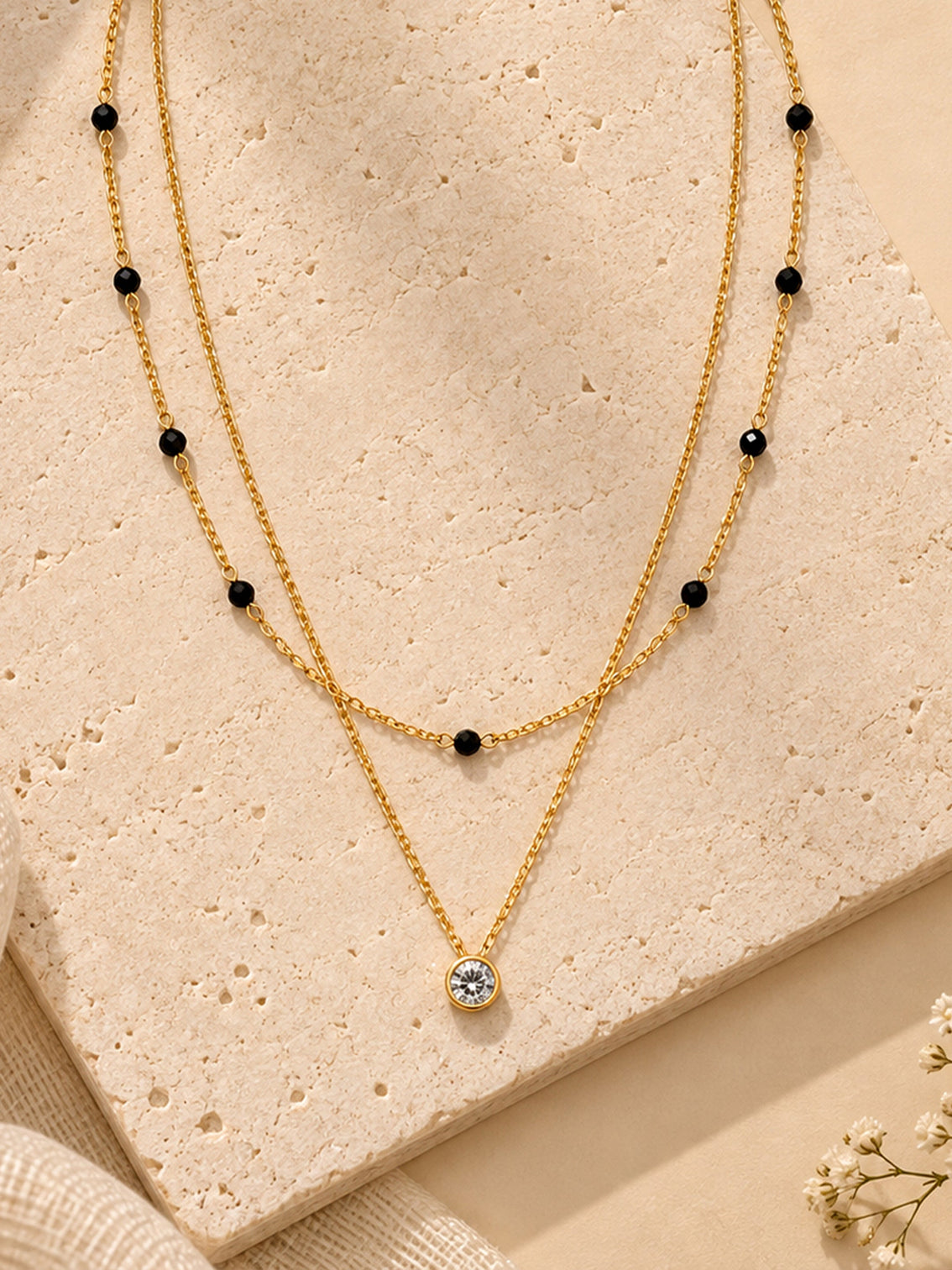 Mameraa Double-Layered Pearl Pendant 18K Gold Plated Mangalsutra