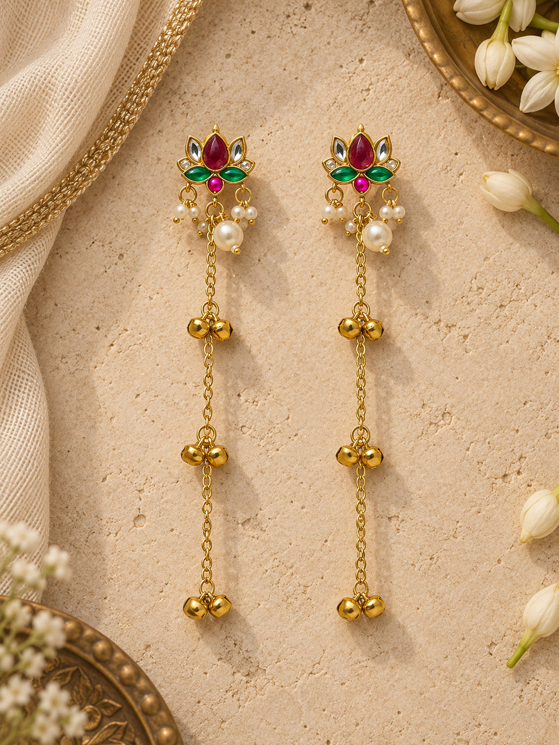 Mameraa Long Chain Kashmiri Ghungroo Earrings