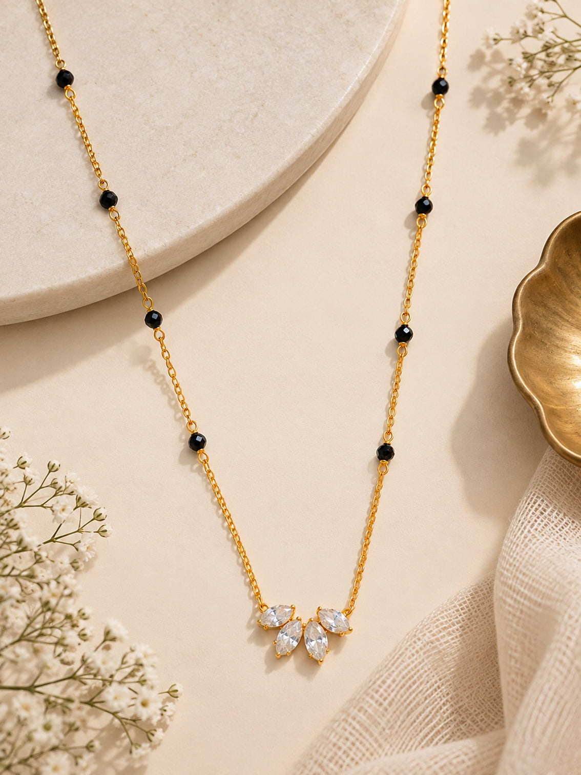 Mameraa Stone Petal Design 18K Gold Plated Mangalsutra