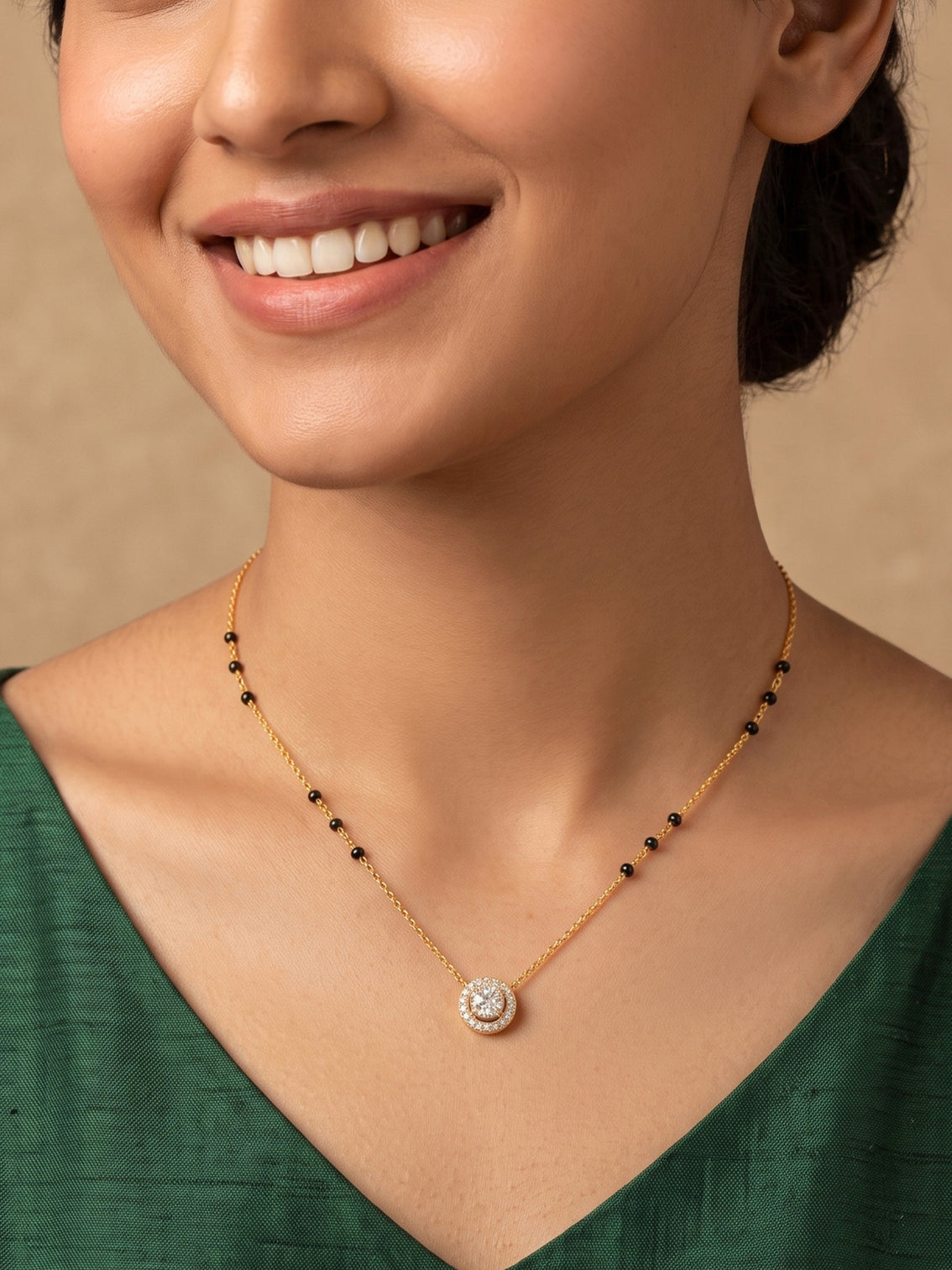 Mameraa Stone Pendant 18K Gold-Plated Mangalsutra