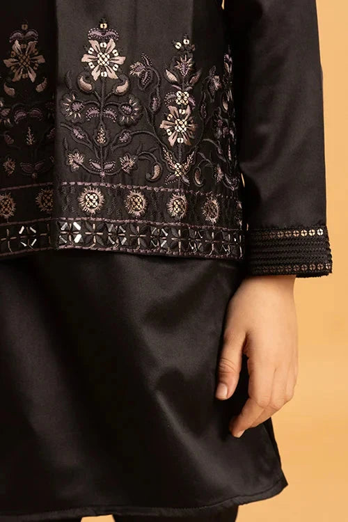 Traditional Black Mirror Work Koti Kurta Set for Boys
