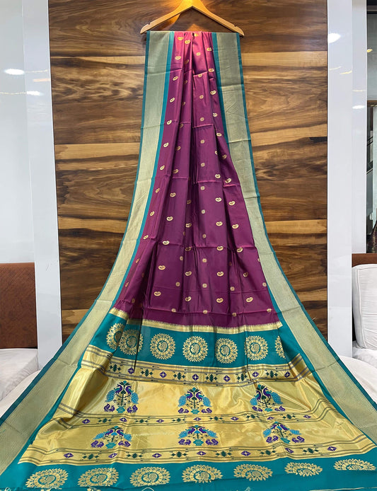 Improbable Wine Paithani Silk Saree With Vivacious Blouse Piece