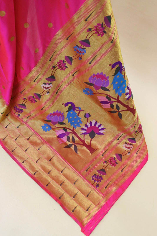 Admirable Dark Pink Paithani Silk Saree With Lissome Blouse Piece