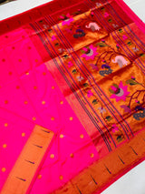 Attractive Dark Pink Paithani Silk saree With Snappy Blouse Piece