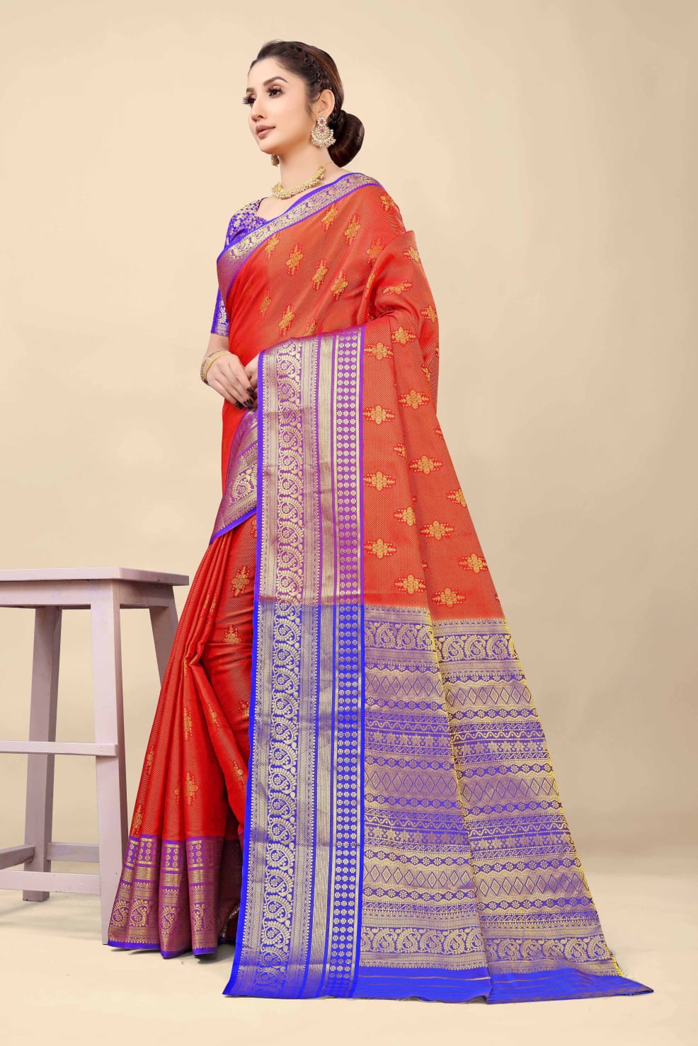 Classy Red Kanjivaram Silk With Demure Blouse Piece