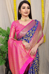 Adorable Blue Kanjivaram Silk With Palimpsest Blouse Piece