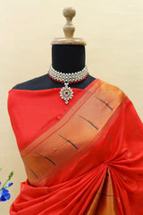 Assemblage Red Paithani Silk Saree With Forbearance Blouse Piece