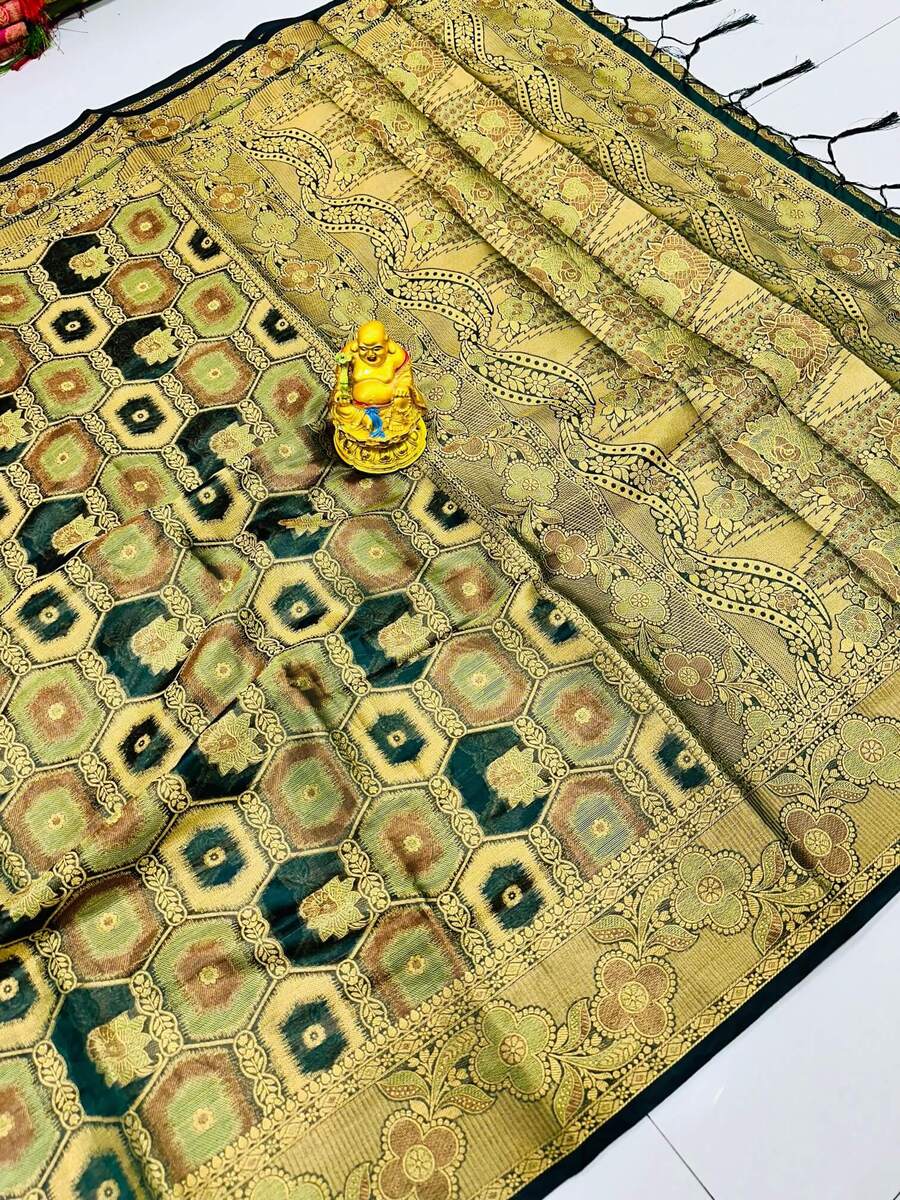 Adorning Black Organza Silk Saree With Energetic Blouse Piece