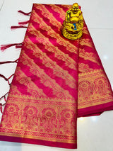 Sumptuous Dark Pink Organza Silk Saree With Exuberant Blouse Piece