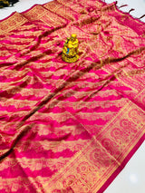 Sumptuous Dark Pink Organza Silk Saree With Exuberant Blouse Piece