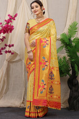 Arresting Beige Paithani Silk Saree With Splendorous Blouse Piece