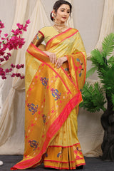 Arresting Beige Paithani Silk Saree With Splendorous Blouse Piece