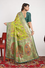 Captivating Mehndi Pashmina saree With Ravishing Blouse Piece