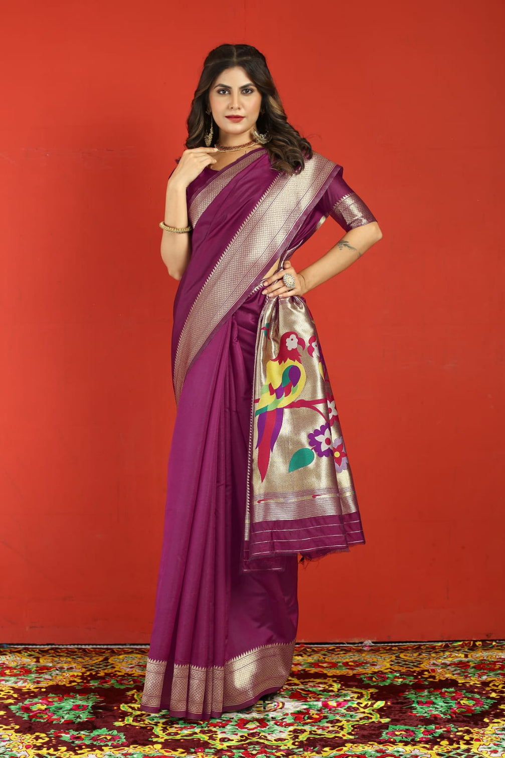 Proficient Purple Paithani Silk Saree With Flameboyant Blouse Piece