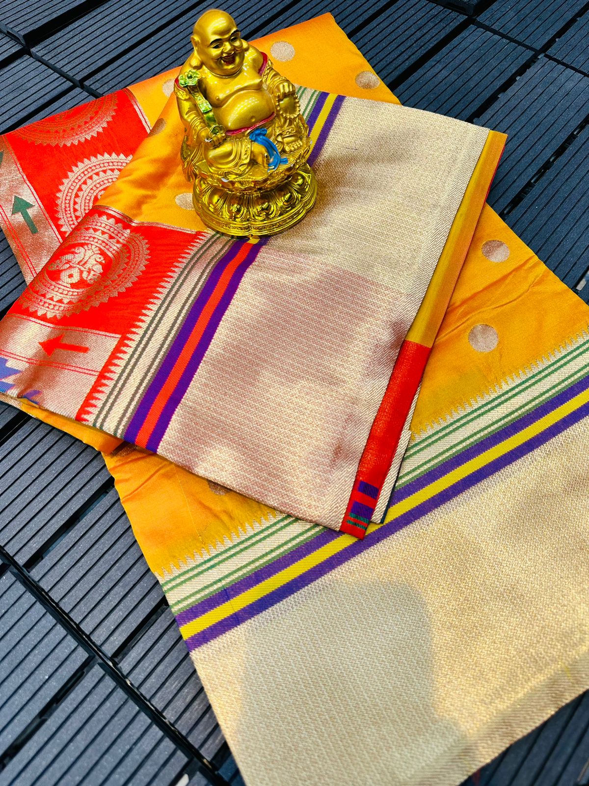 Enticing Orange Paithani Silk Saree With Ailurophile Blouse Piece