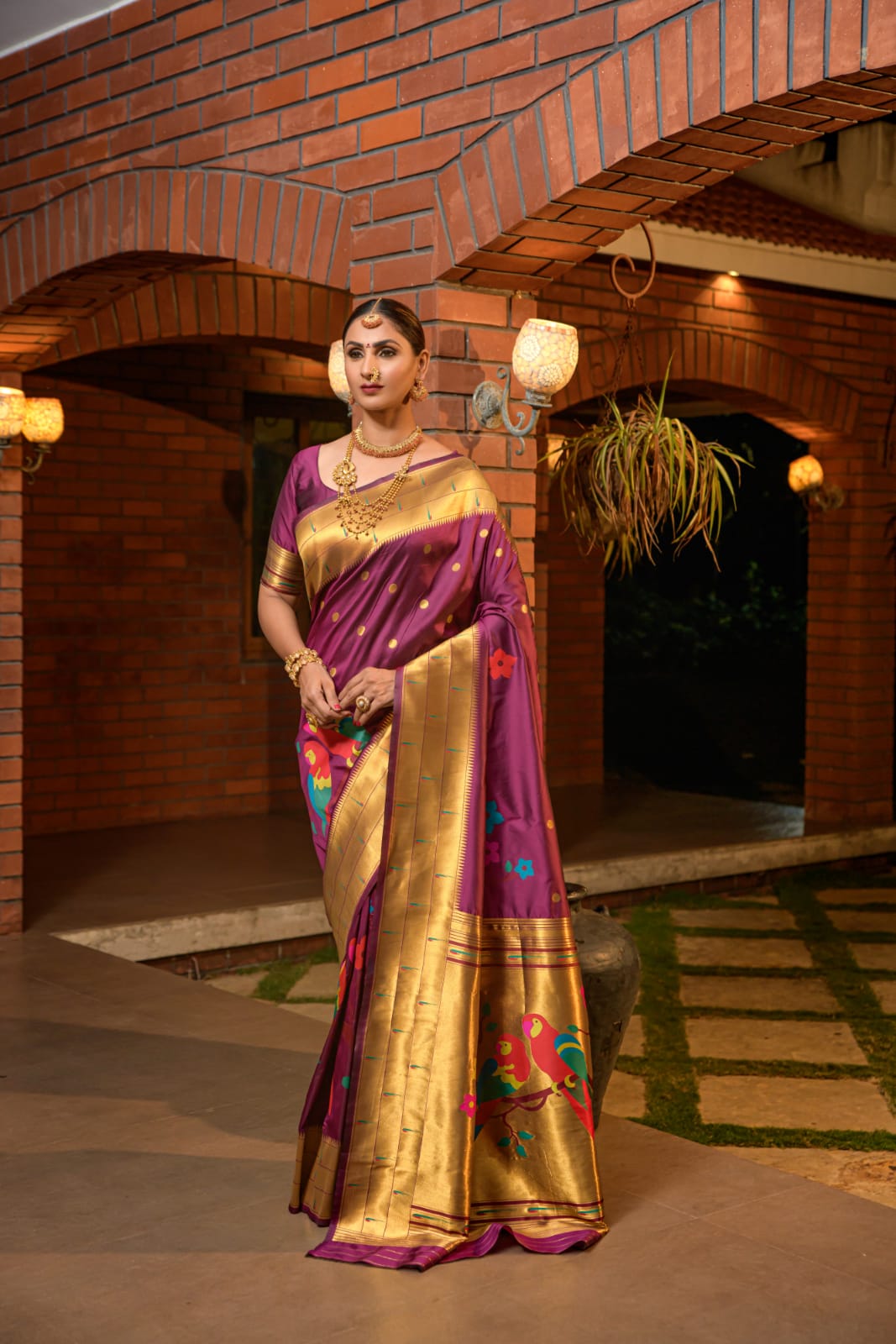 Assemblage Wine Paithani Silk Saree With Stunner Blouse Piece