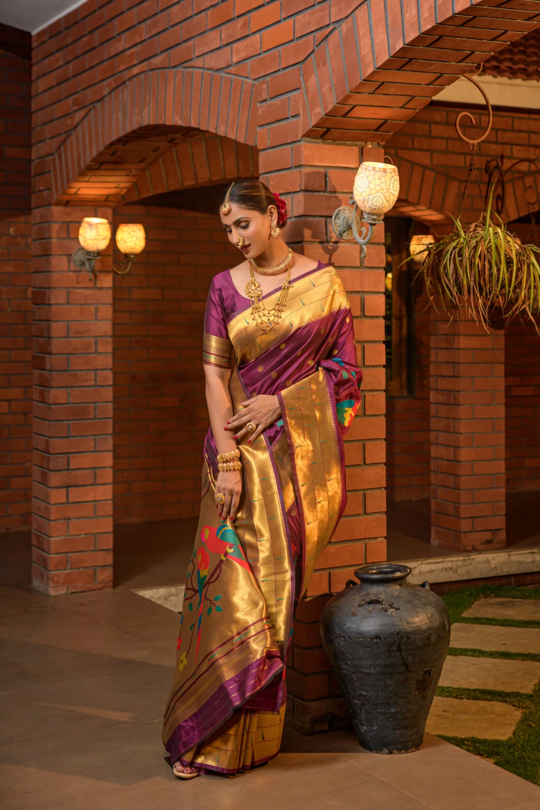 Assemblage Wine Paithani Silk Saree With Stunner Blouse Piece