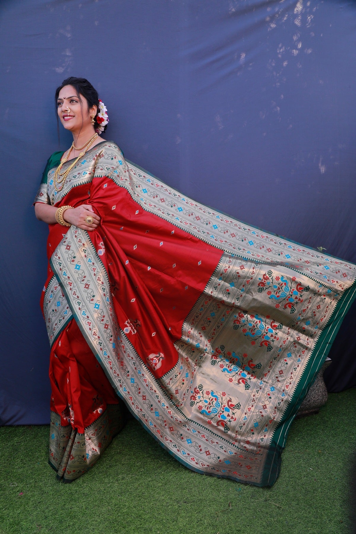 Intricate Red Paithani Silk Saree With Classy Blouse Piece