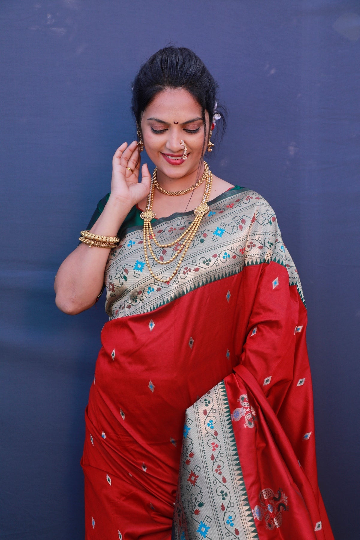 Intricate Red Paithani Silk Saree With Classy Blouse Piece