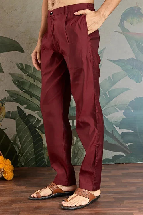 Wedding Special Maroon Kurta Pajama with Open Koti for Men