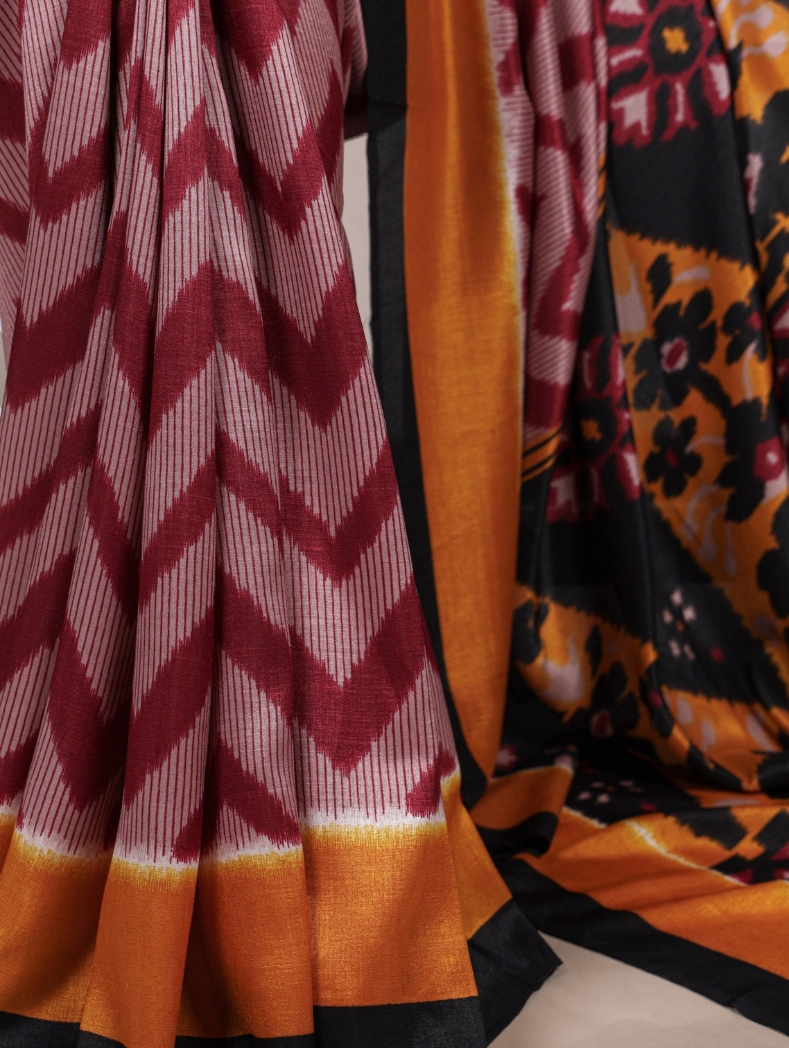 Maroon Elegant Printed Tasar Silk Saree with Matching Unstitched Blouse
