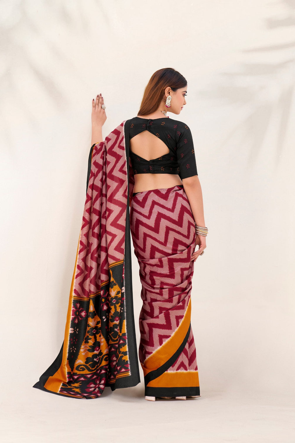 Maroon Elegant Printed Tasar Silk Saree with Matching Unstitched Blouse