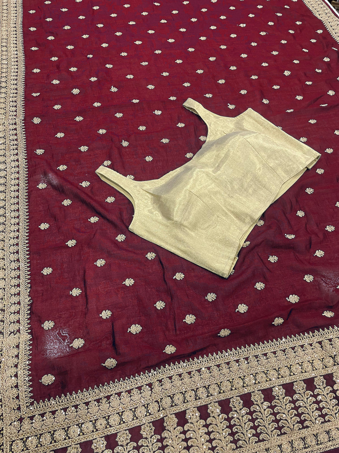 Maroon Saree In Vichitra Silk With Dori And Sequence Work