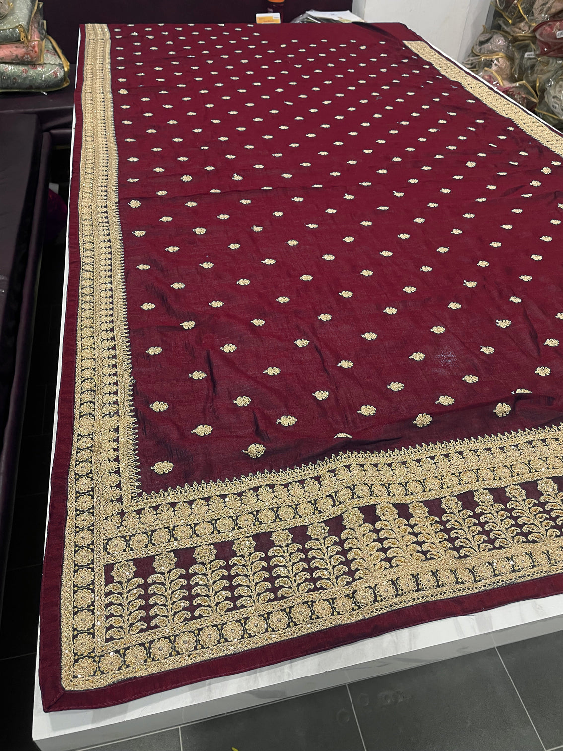Maroon Saree In Vichitra Silk With Dori And Sequence Work
