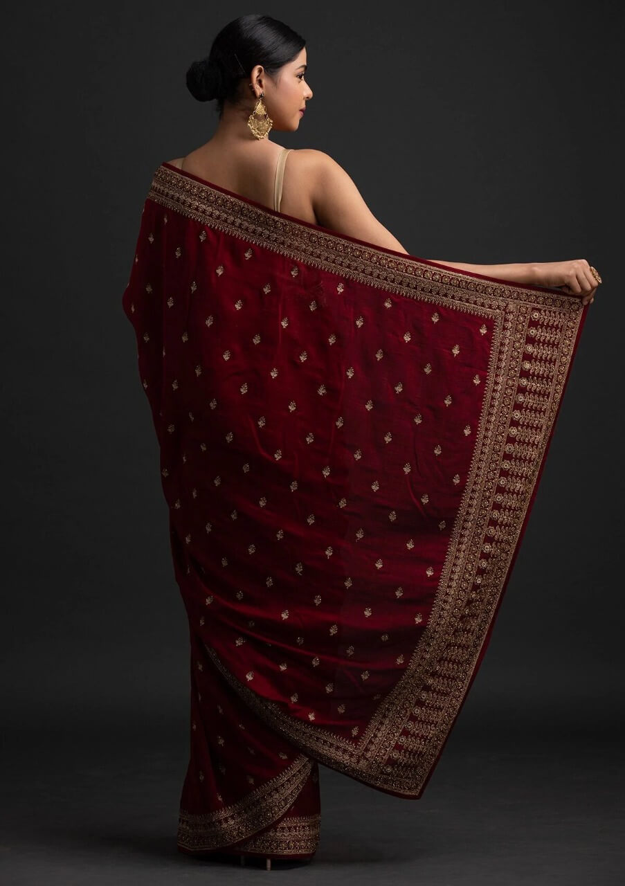 Maroon Saree In Vichitra Silk With Dori And Sequence Work