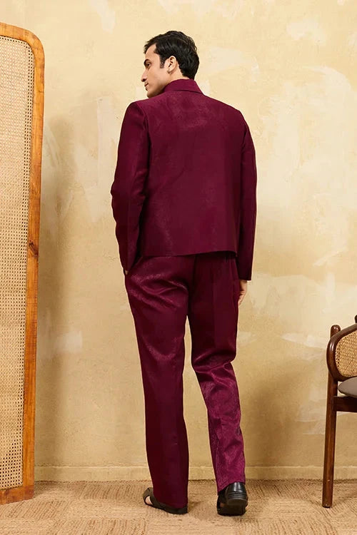 Wedding Special Maroon Velvet Bomber Jacket Set for Mens Wear