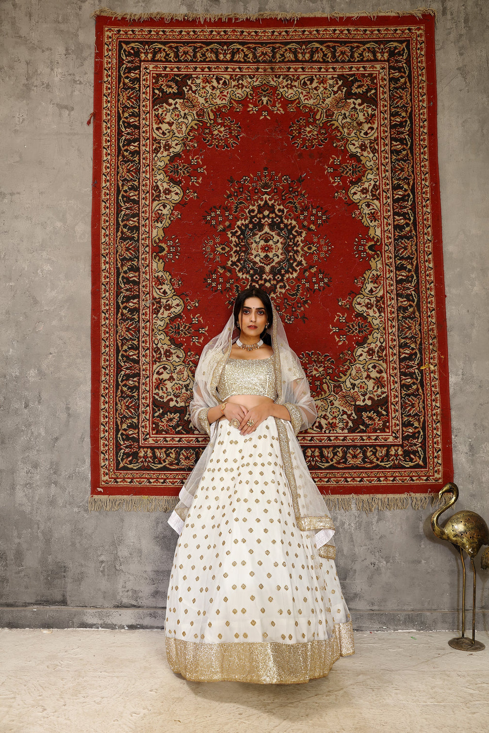 Marvelous White Sequins Embroidered Net Semi Stitched Wedding Lehenga