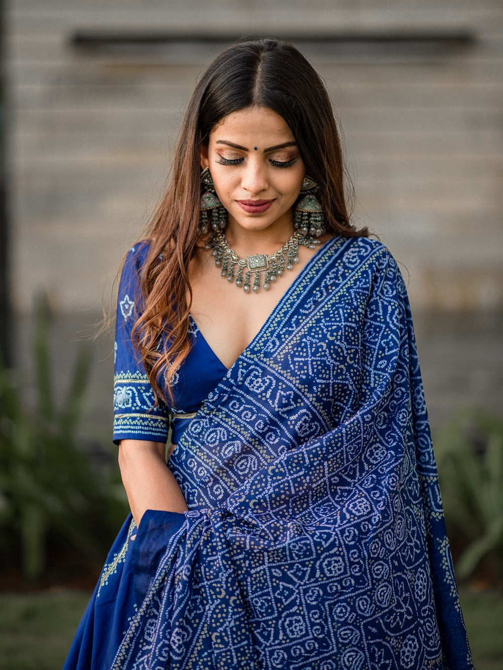 Navy blue vaishali silk bandhani print lehenga choli with gota patti dupatta