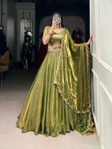 Mehendi Designer Fendi Lehenga Choli Set with Sequins & Thread Embroidery  Heavy Flair Stitched Lehenga with Dupatta
