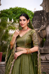 Mehendi Designer Fendi Lehenga Choli Set with Sequins & Thread Embroidery  Heavy Flair Stitched Lehenga with Dupatta