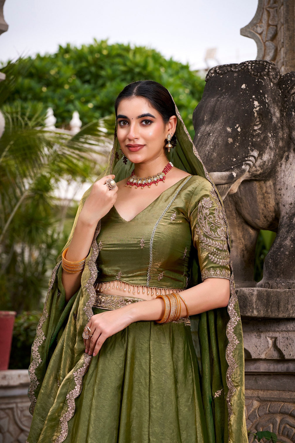 Mehendi Designer Fendi Lehenga Choli Set with Sequins & Thread Embroidery  Heavy Flair Stitched Lehenga with Dupatta