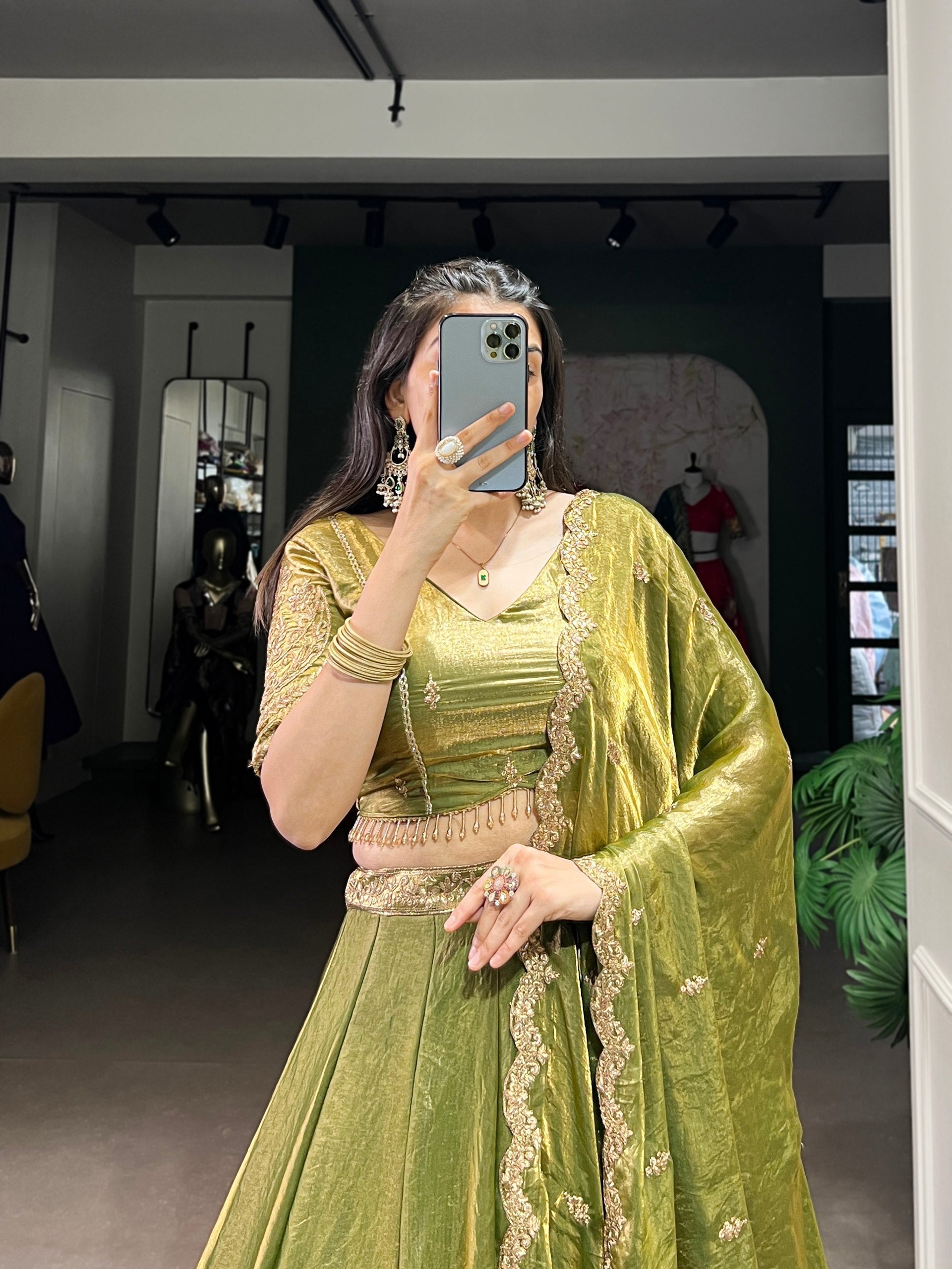 Mehendi Designer Fendi Lehenga Choli Set with Sequins & Thread Embroidery  Heavy Flair Stitched Lehenga with Dupatta