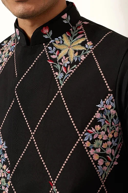 Premium Wedding Black Koti Kurta Pajama for Mens Wear