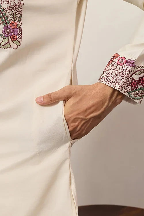 Traditional White Designer Kurta Pant Set for Mens Wear