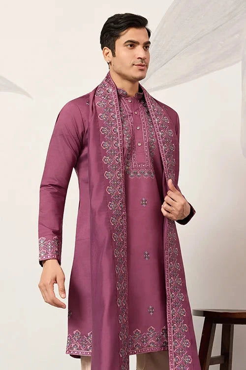 Trendy Pink Color Kurta with Dupatta for Mens Wear